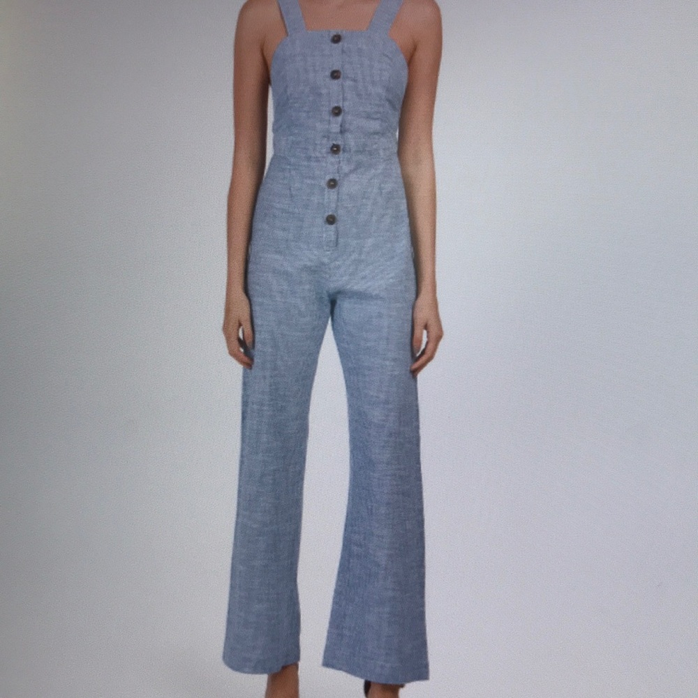 Mini stripe button front jumpsuit